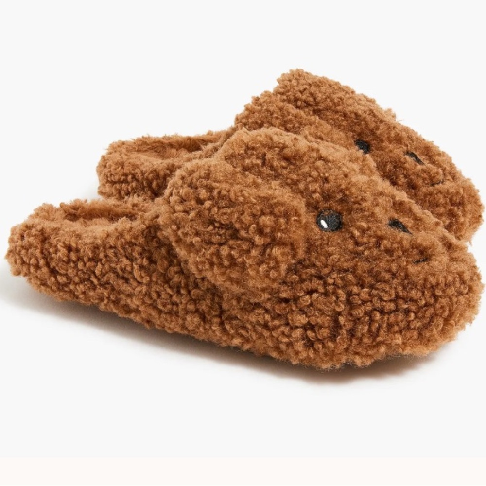J.Crew Boys Fuzzy Dog Slippers Plush Brown Puppy